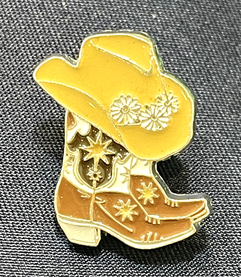 NWOT Yellow Brown Cowboy Hat & Boot Lapel Pin Enamel Western Cute